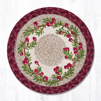 10" Cranberries Printed Jute Round Trivet by Harry W. Smith, Set of 2