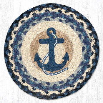 10" Navy Anchor Printed Jute Round Trivet by Harry W. Smith, Set of 2
