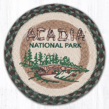 10" Acadia Bridge Printed Jute Round Trivet by Harry W. Smith, Set of 2