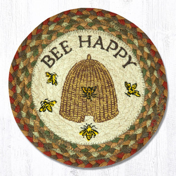 10" Bee Happy Printed Jute Round Trivet by Harry W. Smith, Set of 2