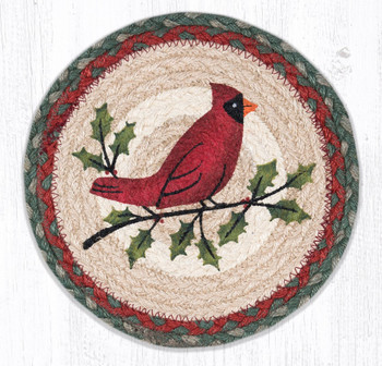 10" Holly Cardinal Printed Jute Round Trivet by Suzanne Pienta, Set of 2