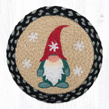 Winter Gnome Printed Jute Round Trivet by Harry W Smith