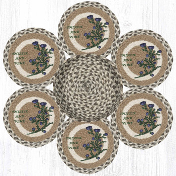 Thistle & Vine Braided Jute Trivets and Basket Holder by Susan Burd, Set of 7