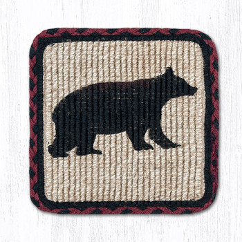 9" Cabin Bear Wicker Weave Jute Square Trivet by Sandy Clough, Set of 4