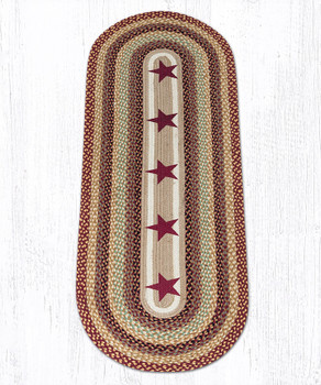 2' x 6' Burgundy Stars Braided Jute Oval Runner Rug