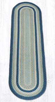 2' x 8' Breezy Blue/Taupe/Ivory Oval Braided Jute Runner Rug