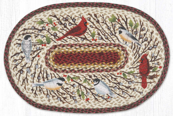 20" x 30" Winter Birds Braided Jute Oval Rug by Phyllis Stevens