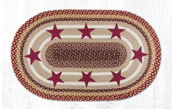 27" x 45" Burgundy Stars Braided Jute Oval Rug