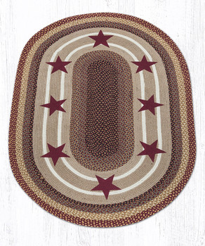 4' x 6' Burgundy Stars Braided Jute Oval Rug