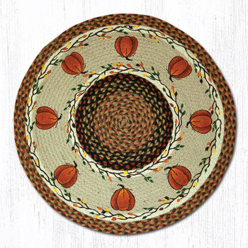 27" Harvest Pumpkin Braided Jute Round Rug by Susan Burd