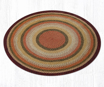 5.75' Burgundy/Mustard/Ivory Round Braided Jute Rug