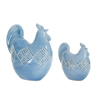 Ceramic Blue Chicken Sculptures, Set of 2