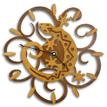 C Shaped Gecko Lizard Southwest Swirl Wood & Metal Wall Clock