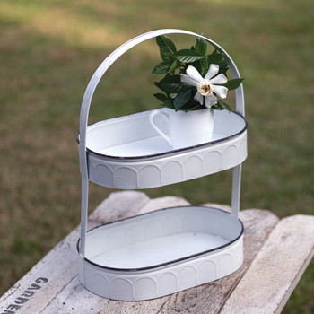 Oval White Two Tier Metal Serving Tray