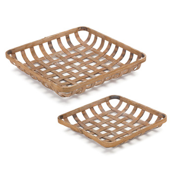Brown Bamboo Wood Trays, Set of 2