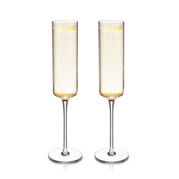 VISKI CRYSTAL ANGLED CHAMPAGNE FLUTES SET OF 2 - Grapes & Grains