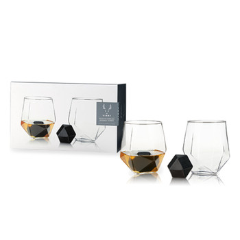 4-Piece Faceted Tumblers & Hexagonal Basalt Stone Set by Viski