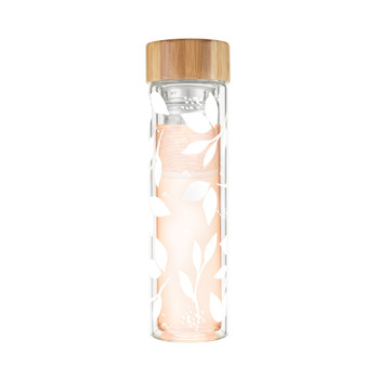Blair White Leaf Pattern Glass Travel Infuser Mug by Pinky Up