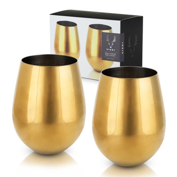 Gold Stemless Wine Glasses by Viski, Set of 2