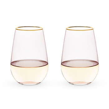 Rose Crystal Stemless Wine Glasses by Twine Living, Set by of 2
