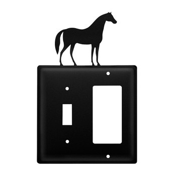 Double Combo Horse Single Switch & Single Rocker (GFCI) Metal Switch Plate Cover