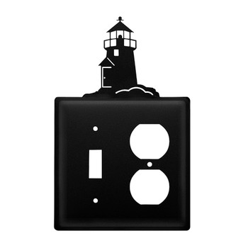 Double Combo Lighthouse Single Switch & Single Outlet Metal Switch Plate Cover