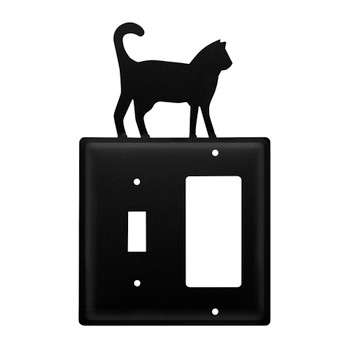 Double Combo Cat Single Switch & Single Rocker (GFCI) Metal Switch Plate Cover