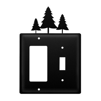 Double Combo Pine Trees Single Rocker (GFCI) & Single Switch Metal Switch Plate Cover