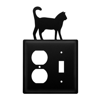 Double Combo Cat Single Outlet & Single Switch Metal Switch Plate Cover