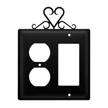 Double Combo Heart Single Outlet & Single Rocker (GFCI) Metal Switch Plate Cover