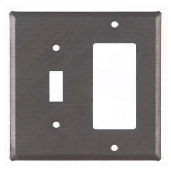 Double Combo Plain Single Toggle & Single Rocker (GFCI) Tin Switch Plate Cover in Blackened Tin