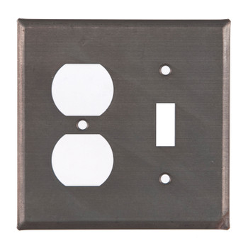 Double Combo Plain Single Outlet & Single Toggle Tin Switch Plate Cover in Blackened Tin