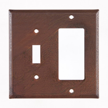 Double Combo Plain Single Toggle & Single Rocker (GFCI) Tin Switch Plate Cover in Rustic Tin