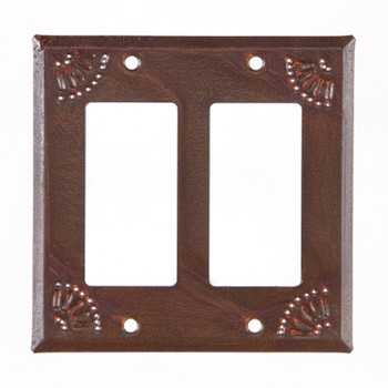 Chisel Punched Double Rocker (GFCI) Tin Switch Plate Cover in Rustic Tin
