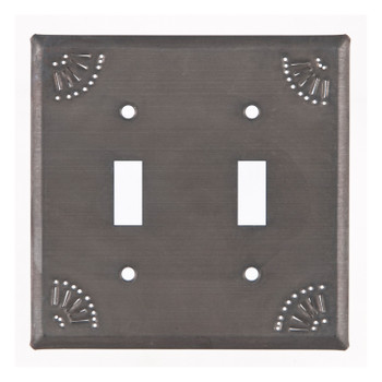 Chisel Punched Double Toggle Tin Switch Plate Cover in Blackened Tin