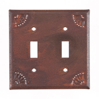 Chisel Punched Double Toggle Tin Switch Plate Cover in Rustic Tin