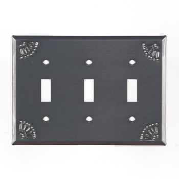 Chisel Punched Triple Toggle Tin Switch Plate Cover in Country Tin