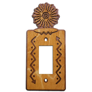 24 Point Sunburst Single Rocker (GFCI) Arrows Metal & Wood Switch Plate Cover