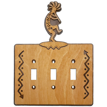 Kokopelli Flute Player Triple Toggle Arrows Metal & Wood Switch Plate Cover