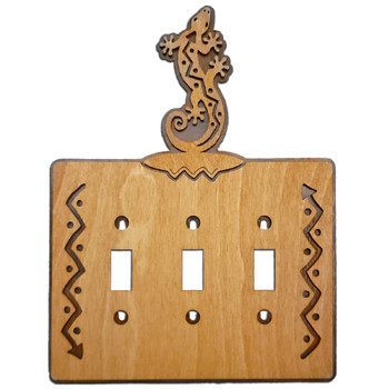 S Shaped Gecko Lizard Triple Toggle Arrows Metal & Wood Switch Plate Cover