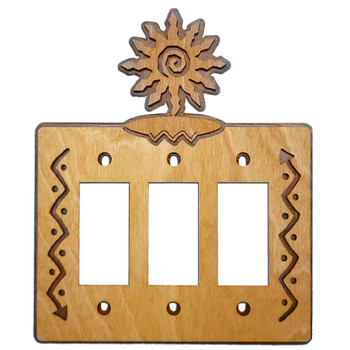 12 Point Sunburst Triple Rocker (GFCI) Arrows Metal & Wood Switch Plate Cover