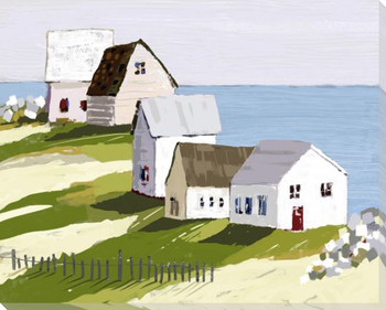 Cottages By The Sea Wrapped Canvas Giclee Art Print Wall Art