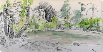 Pond Sketch Wrapped Canvas Giclee Art Print Wall Art