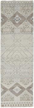 2' x 10' Gray Ivory and Pink Geometric Hand Knotted Runner Rug