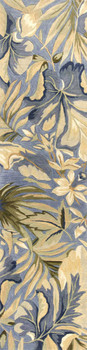 2' x 10' Blue Tropical Leaves Wool Indoor Runner Rug