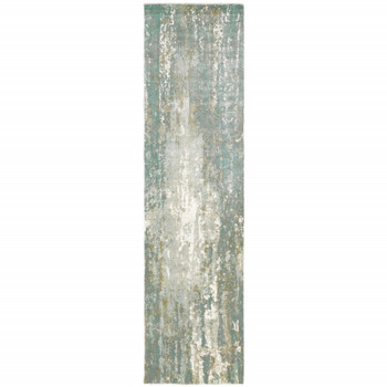 2' x 10' Blue and Gray Abstract Splash Indoor Runner Rug