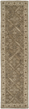 2' x 10' Green Brown and Taupe Wool Paisley Tufted Handmade Runner Rug