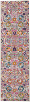 2' x 10' Gray Floral Power Loom Runner Rug