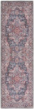 2' x 10' Red Floral Power Loom Distressed Washable Runner Rug