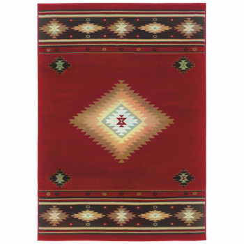2' x 3' Red and Beige Ikat Pattern Scatter Rug